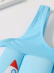 Boys Swimsuit with Inflatable Swimming Ring Rocket Print