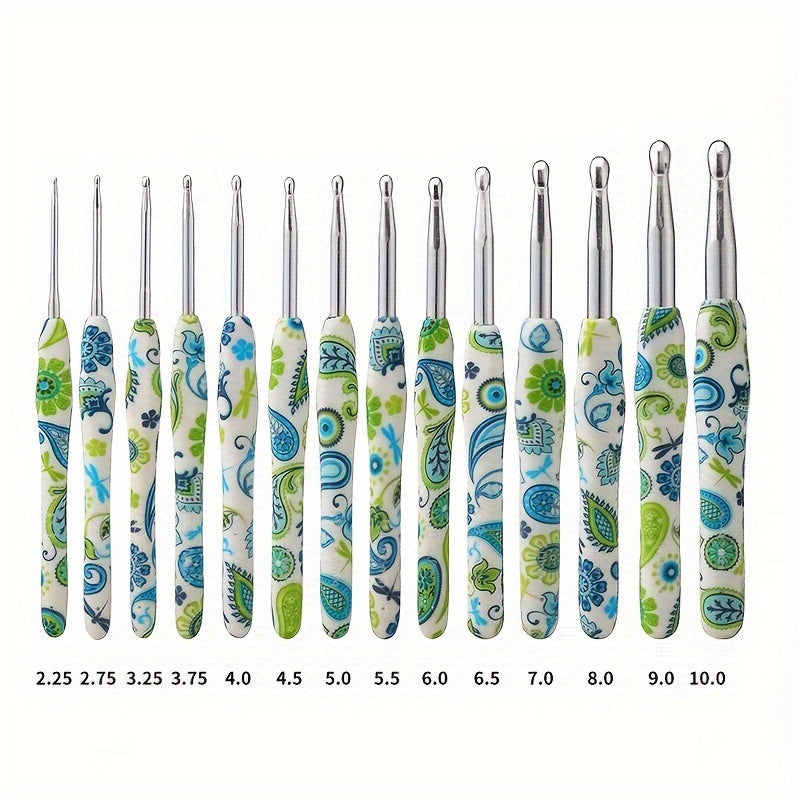 1pcs Floral Printed Crochet Hook 2 25mm B 10mm N Ergonomic Soft Grip Handle