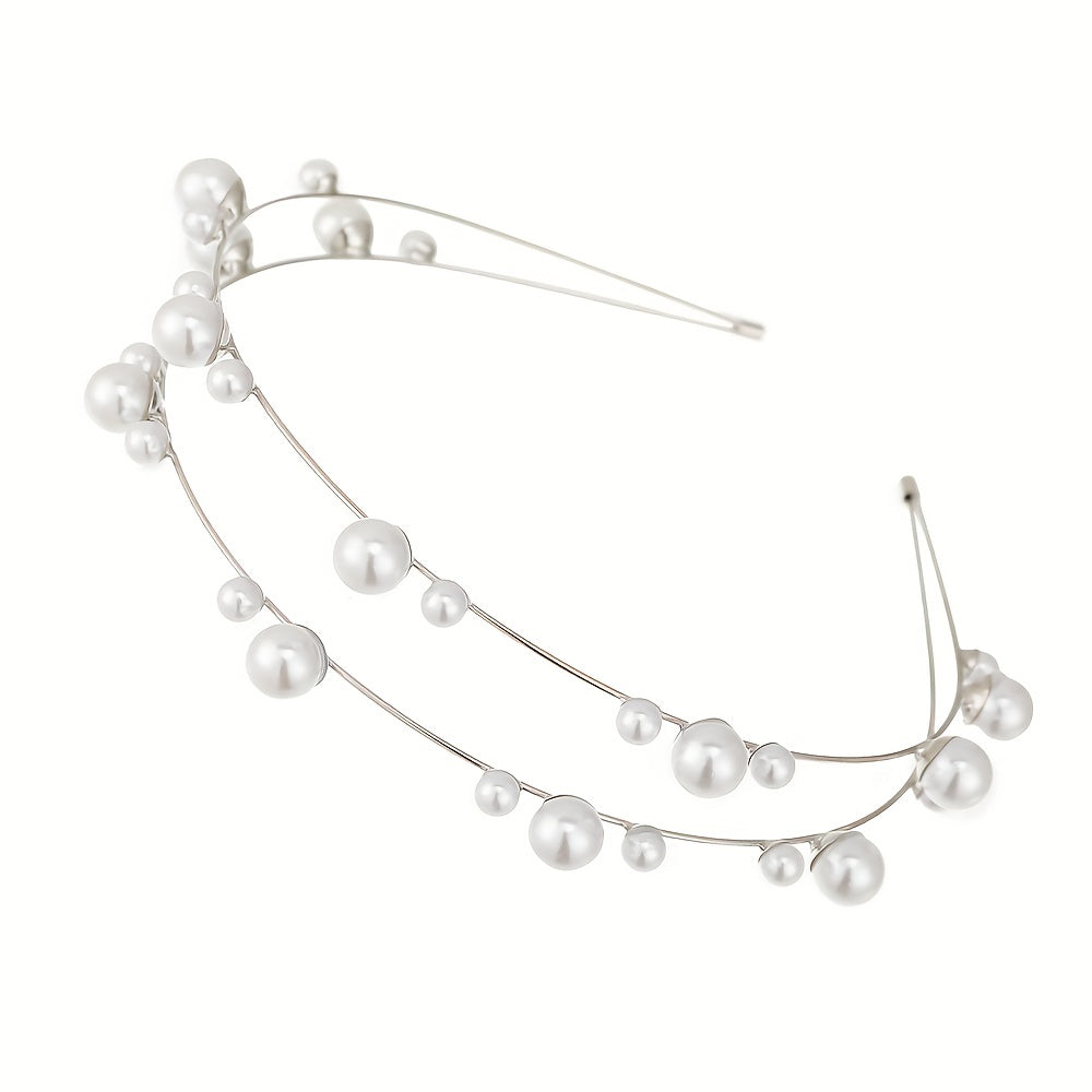 Metal Hair Band Faux Pearl Bridal Headband