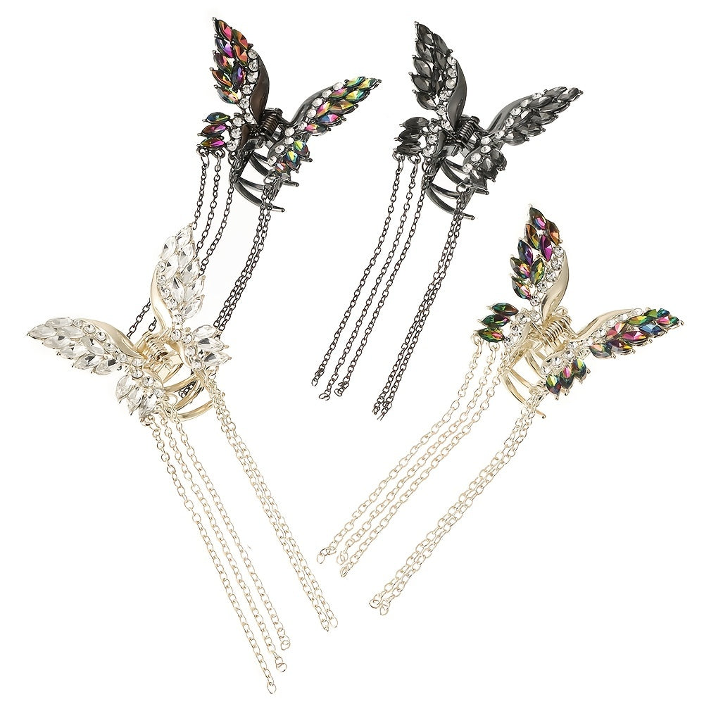 Golden Butterfly Hair Claw Clips with Tassel for Women Vintage