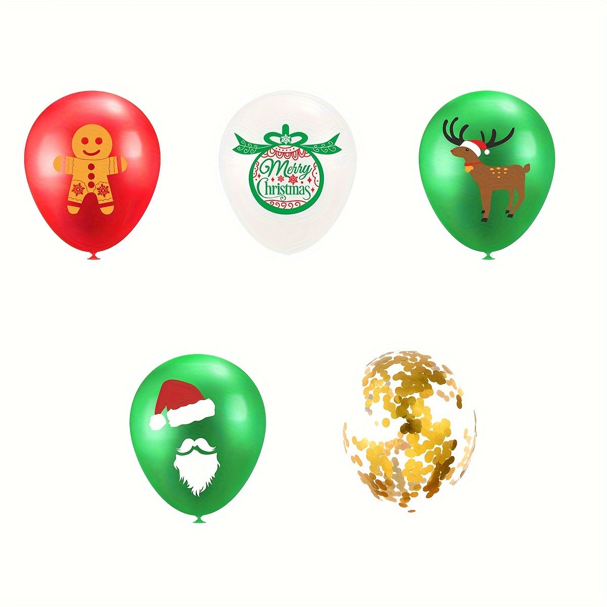 14pcs Christmas Latex Balloons Set Red Green Confetti Ribbons Party Dec