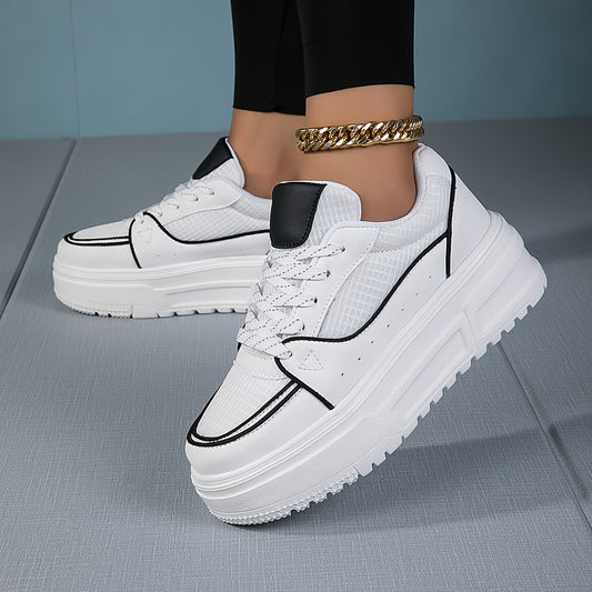 Women's Non Slip Platform Chunky Sneakers Soft Sole Lace Up Comfort Shoes
