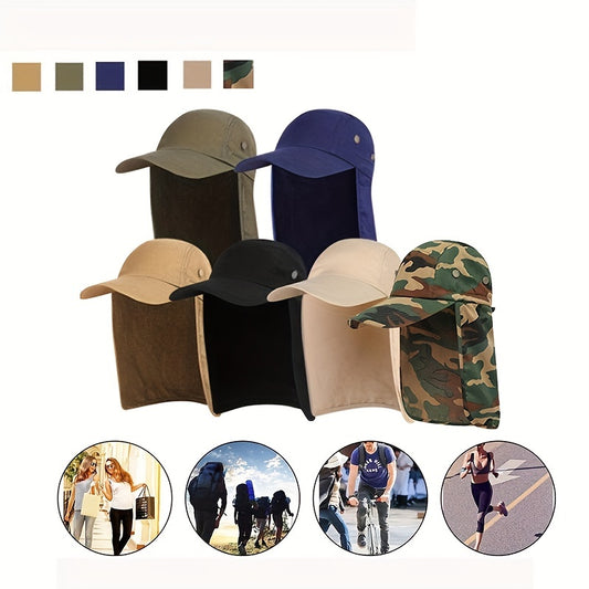 Camouflage Baseball Cap With Neck Flap Hood Waterproof Sun Visor