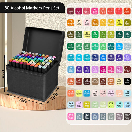80 Coloring Pens Alcohol Markers Graffiti Pens with Bag