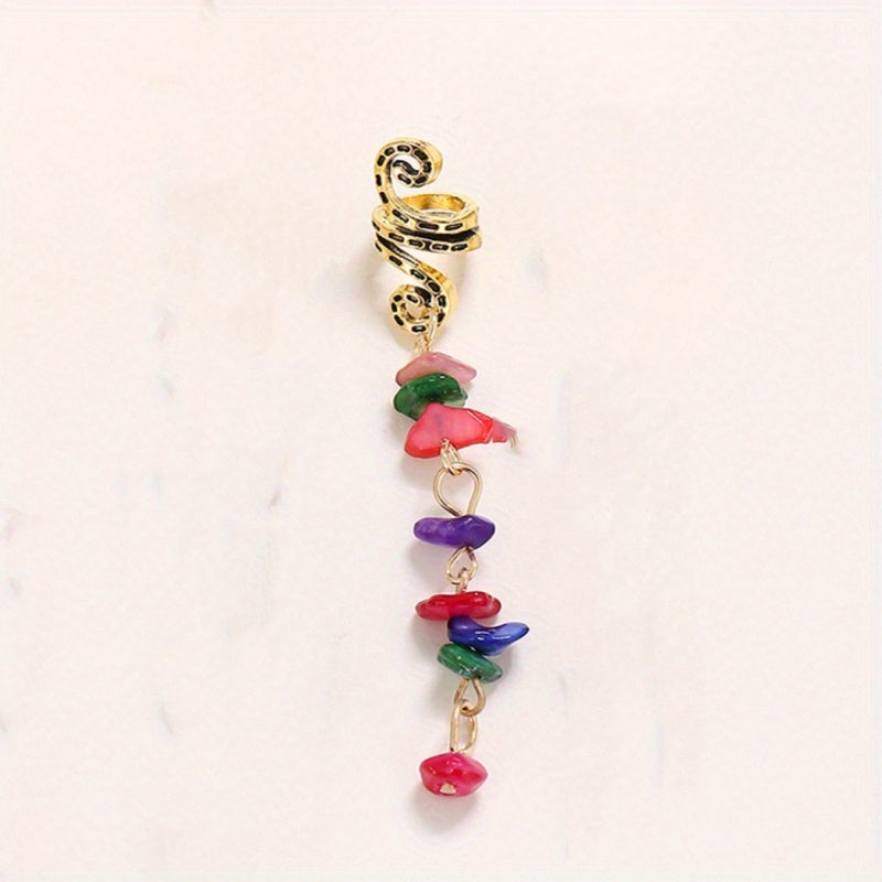 Braided Spiral Hair Ring Natural Stone Pendant Dreadlock Retro Hair Clip