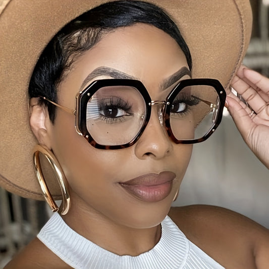 Anti Light Clear Lens Glasses Polygon Tortoiseshell Computer Glasses