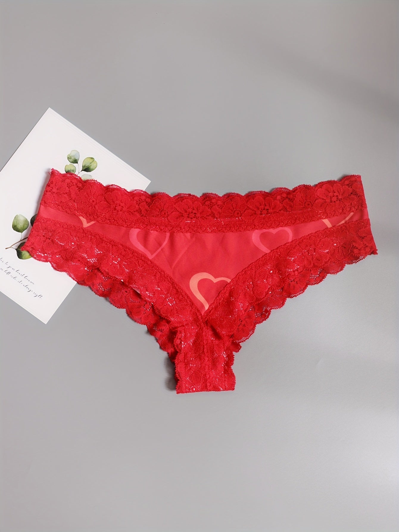 3 Pack Plus Size Heart Print Lace Cheeky Panty Set