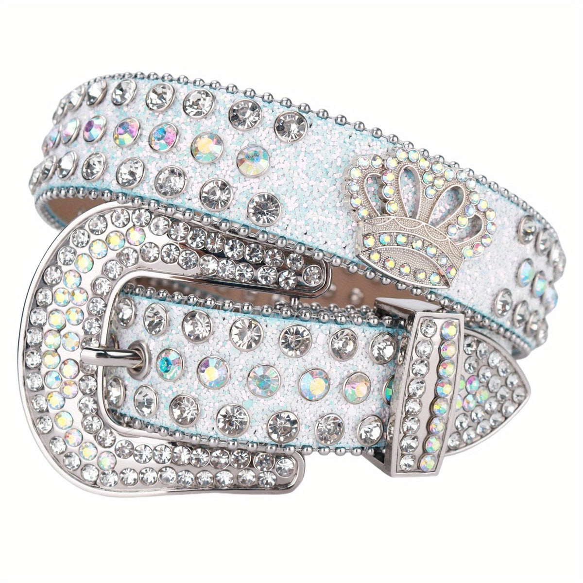 Crown Rhinestone PU Leather Belt Western Cowboy Crown Belt