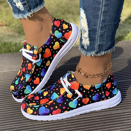 Women's Love Pattern Skateboard Shoes Colorful Lace-up Canvas