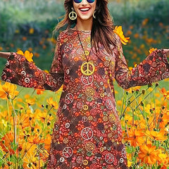  Allover Print Flared Sleeve Maxi Dress with Bandana