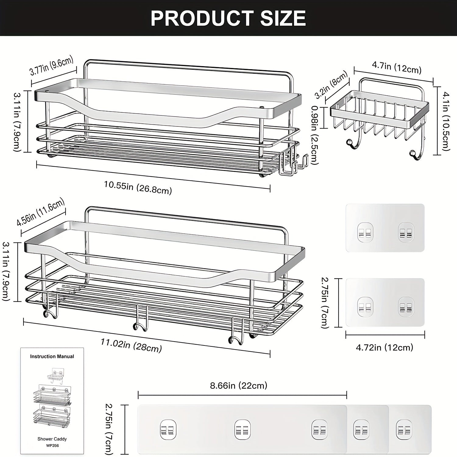 Adhesive Shower Caddy Shelf Hooks Organizer Storage Rack Wall Mounted