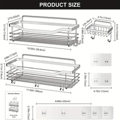 Adhesive Shower Caddy Shelf Hooks Organizer Storage Rack Wall Mounted