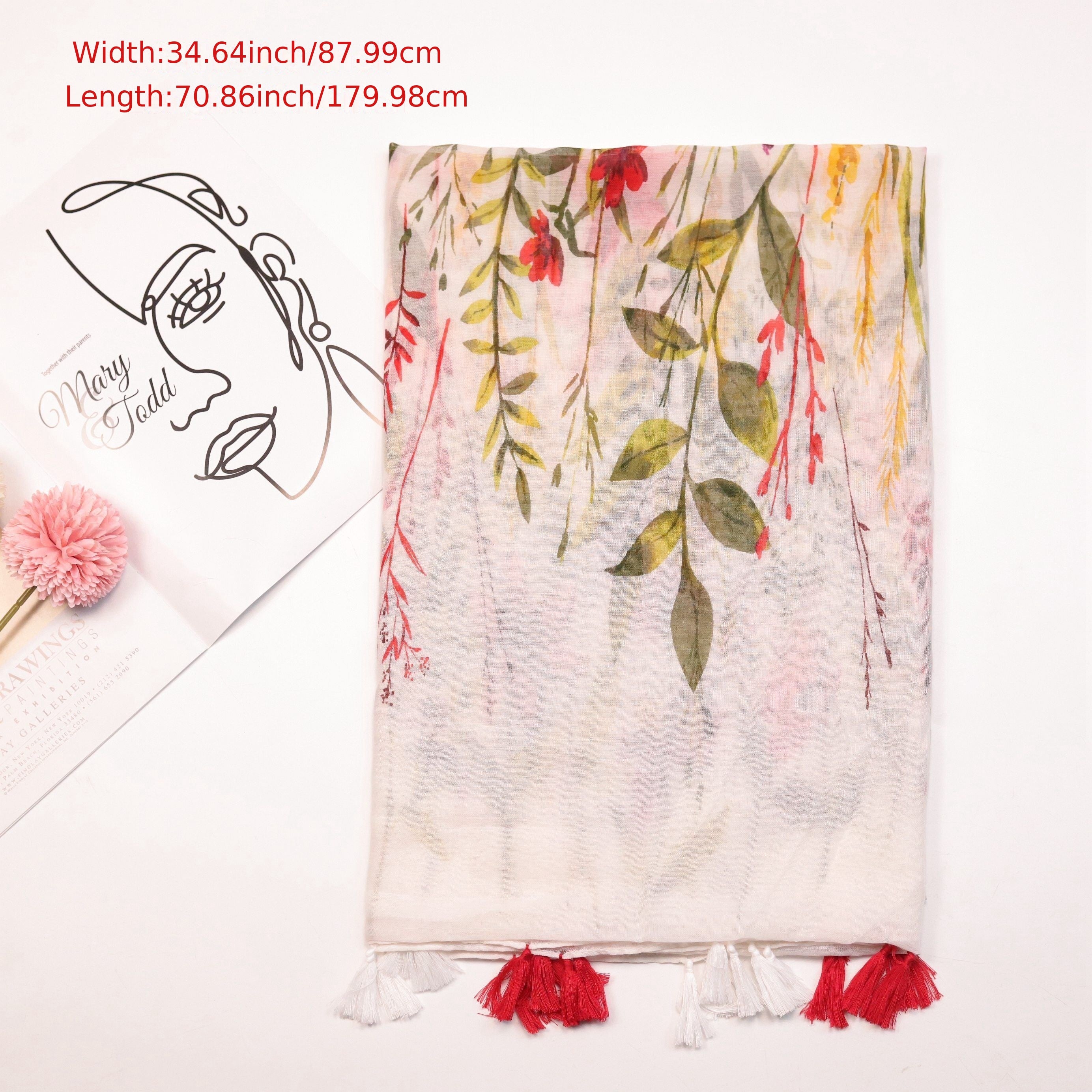 Floral Fringe Trim Scarf Shawl Wrap Head Wrap for Daily Decoration