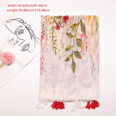 Floral Fringe Trim Scarf Shawl Wrap Head Wrap for Daily Decoration