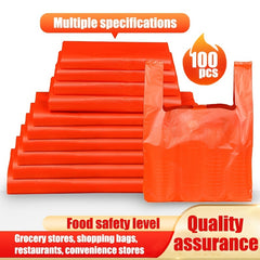 100pcs Red Supermarket Shopping Bags Takeaway Bags Convenience Bags