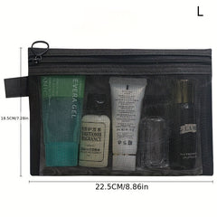 3pcs Mesh Cosmetic Bags Set Travel Makeup Pouches Toiletries Organizing