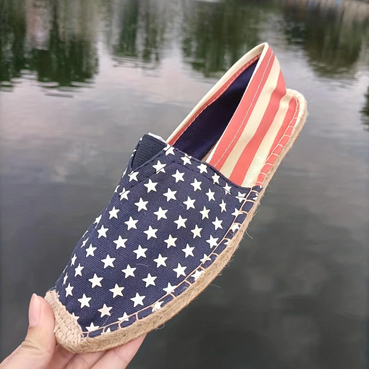 Women's Flag Pattern Flat Casual Shoes Slip On Low Top Round Toe