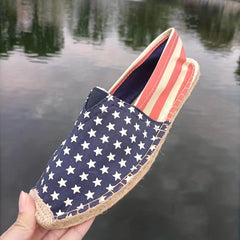 Women's Flag Pattern Flat Casual Shoes Slip On Low Top Round Toe