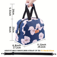 Insulated Shoulder Bag with Pink Flower