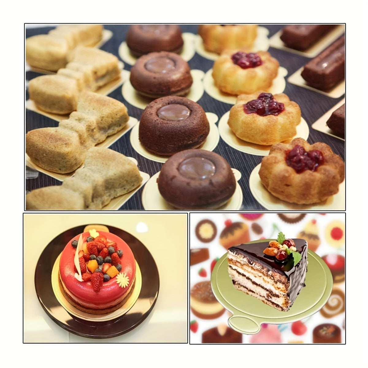 50 Mini Golden Cake Boards Disposable Cupcake Trays 3"