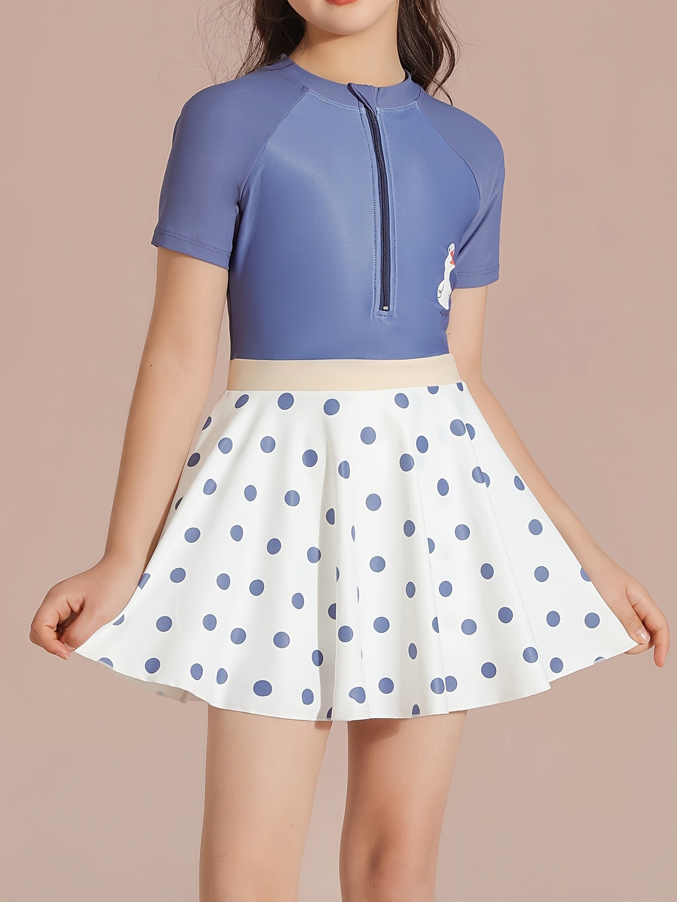 Sweet Girls Polka Dot Print Short Sleeve Swimsuit Beach Gift