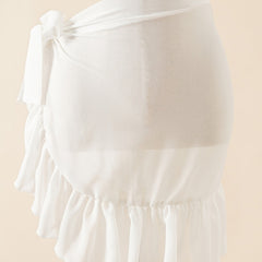 Random Print Ruffle Cover Up Skirt Semi Sheer Wrap