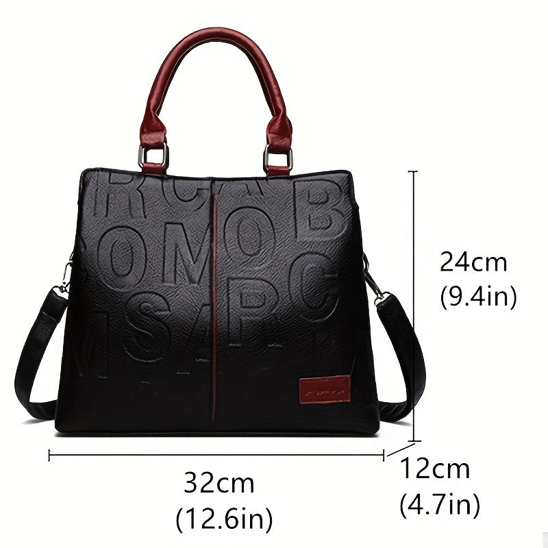 Embossed Faux Leather Shoulder Bag Women's Double Handle Purse