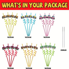 24pcs Monster Truck Big Cars Plastic Straws & 2pcs Brushes