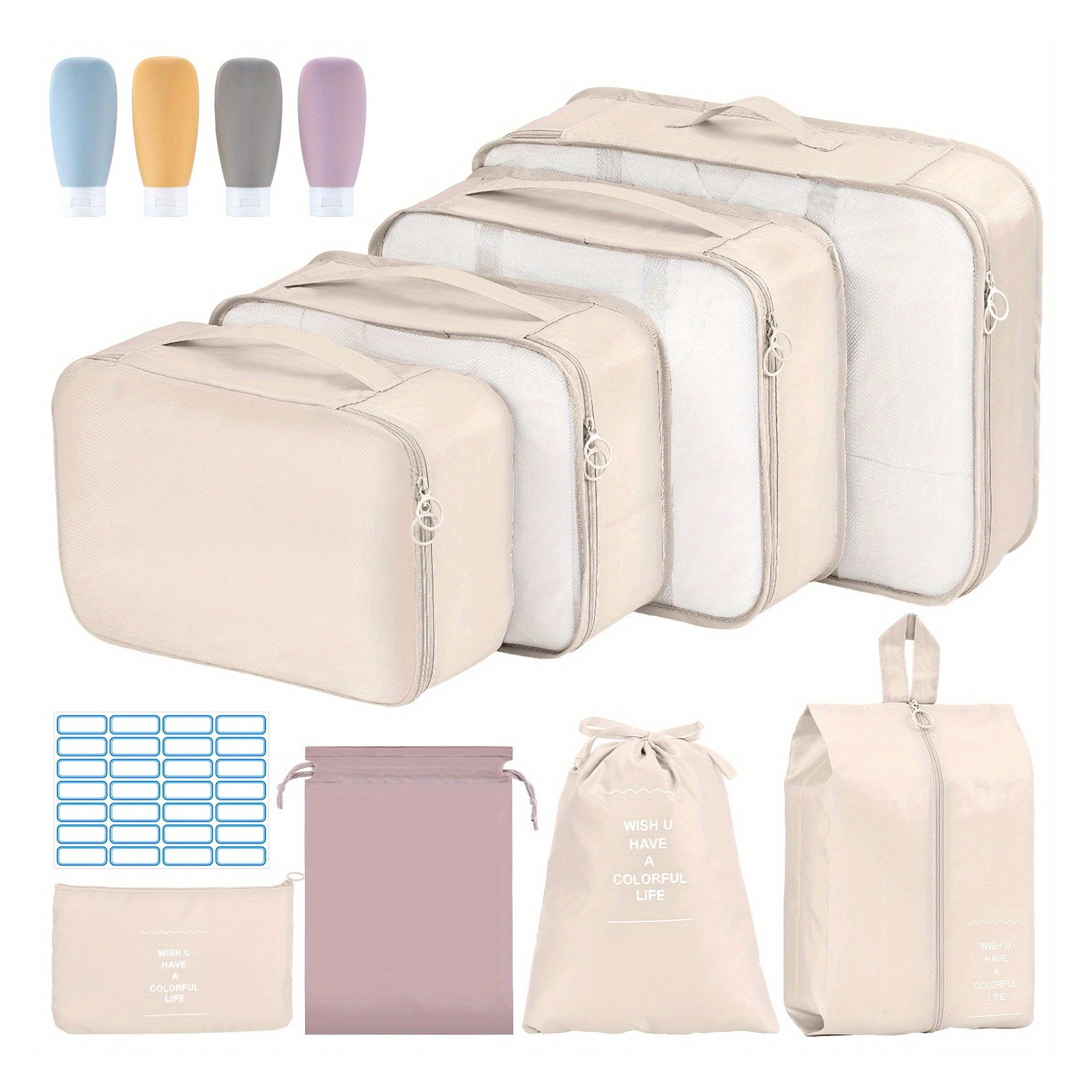 12pc Solid Zipper Packing Cubes Travel Organiser Bags Set