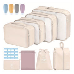 12pc Solid Zipper Packing Cubes Travel Organiser Bags Set