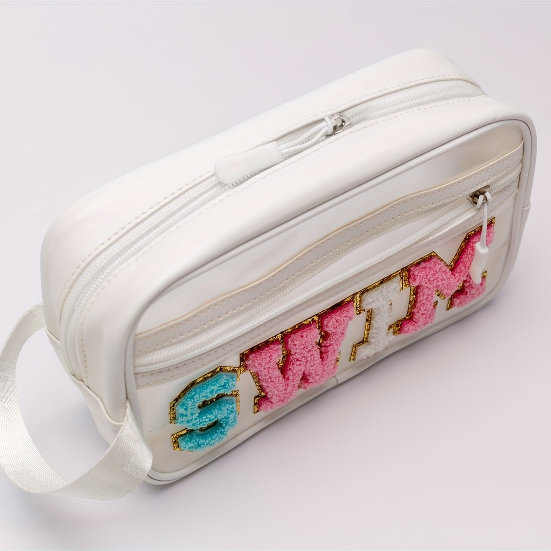 Stylish Letter Patched Cosmetic Bag Zipper Makeup Pouch