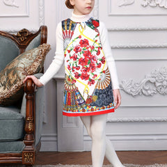 Girls' Vest Dress Ethnic Floral Digital Print Sleeveless Dress