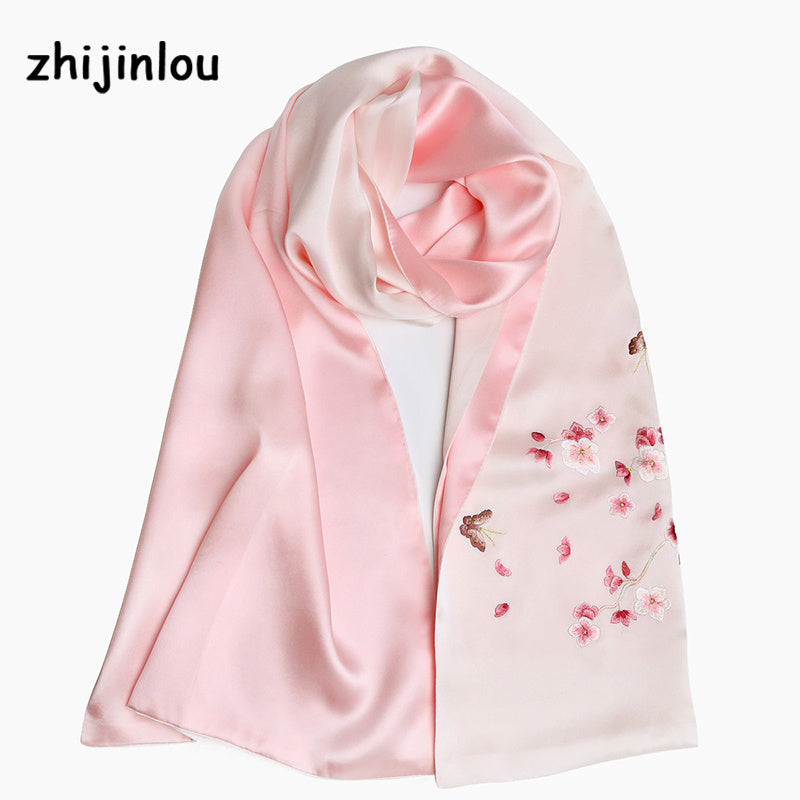 Rose Embroidery Silk Scarf - Women's Shawl