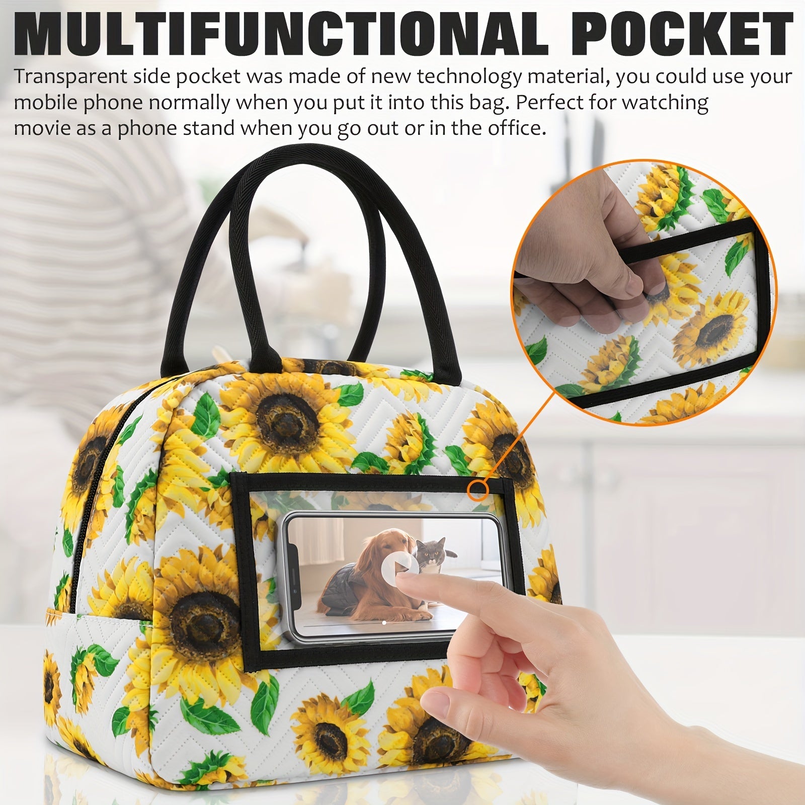 Sunflower Insulated Lunch Bag for Work School Picnic