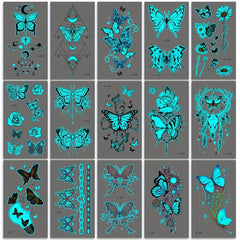 15 Glow Dark Butterfly Tattoo Stickers Waterproof Temporary Tattoo