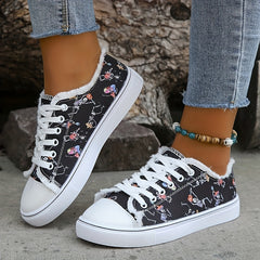 Women's Skull Print Lace Up Canvas Sneakers Lightweight Halloween Shoes