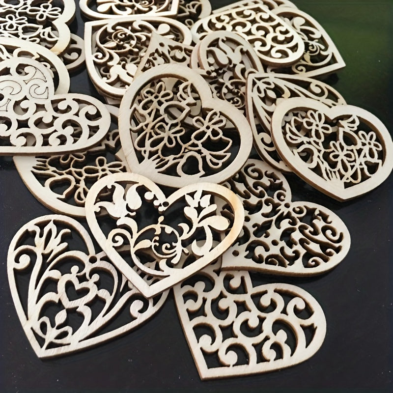 10pcs Wooden Love Flower Shapes for DIY Projects - 53mm