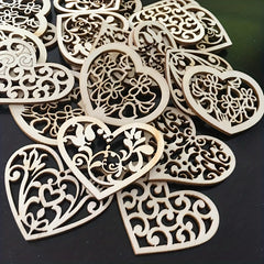 10pcs Wooden Love Flower Shapes for DIY Projects - 53mm