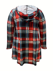  Plaid Print Hooded Cardigan