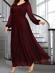  Glitter Sleeve V Neck Maxi Party Dress