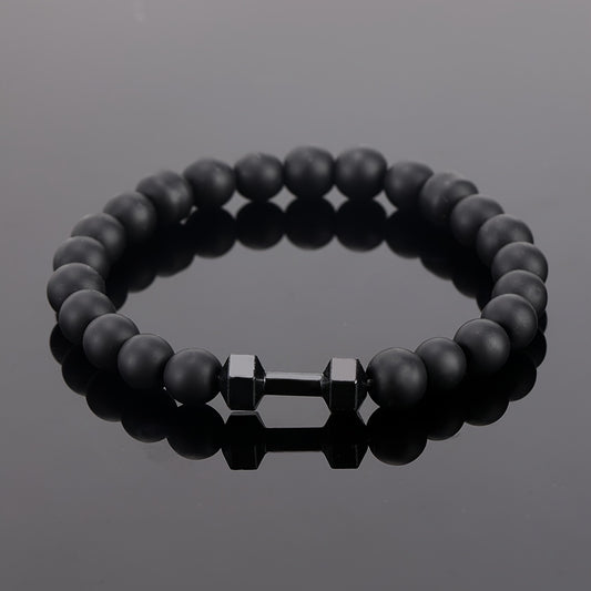 Frosted Bead Dumbbell Bracelet Men Fitness Style Gift