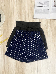 2 Pack Women's Casual Shorts: Solid Elastic & Polka Dot Tie Waist