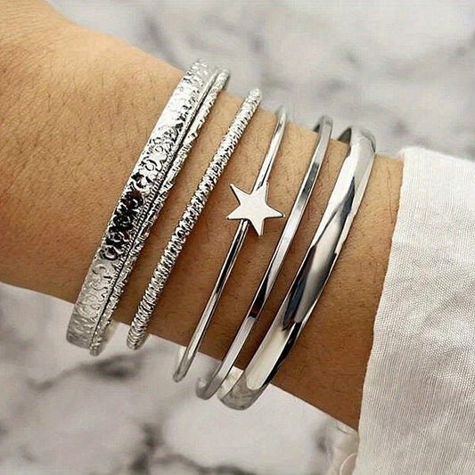 Hip Hop Style Stackable Bangle Bracelet Set For Women