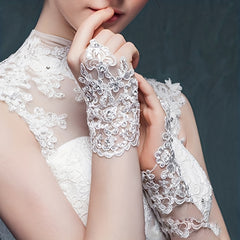 Rhinestone Fingerless Gloves Lace Wedding Bridal Gloves