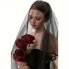 Vintage Lace Bridal Veil Double Layered Ruffled Edge for Weddings & Photo Props