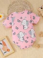 Baby Elephant Graphic Print Short Sleeve Onesie
