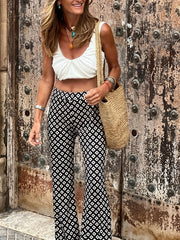  Boho Flared Leg Trousers, Argyle Print, High Rise