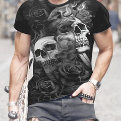 Skull 3D Pattern Print Men's Short Sleeve T-shirt Graphic Tee