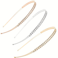 Rhinestone Double Row Hair Hoop Headwear Faux Pearl Headband