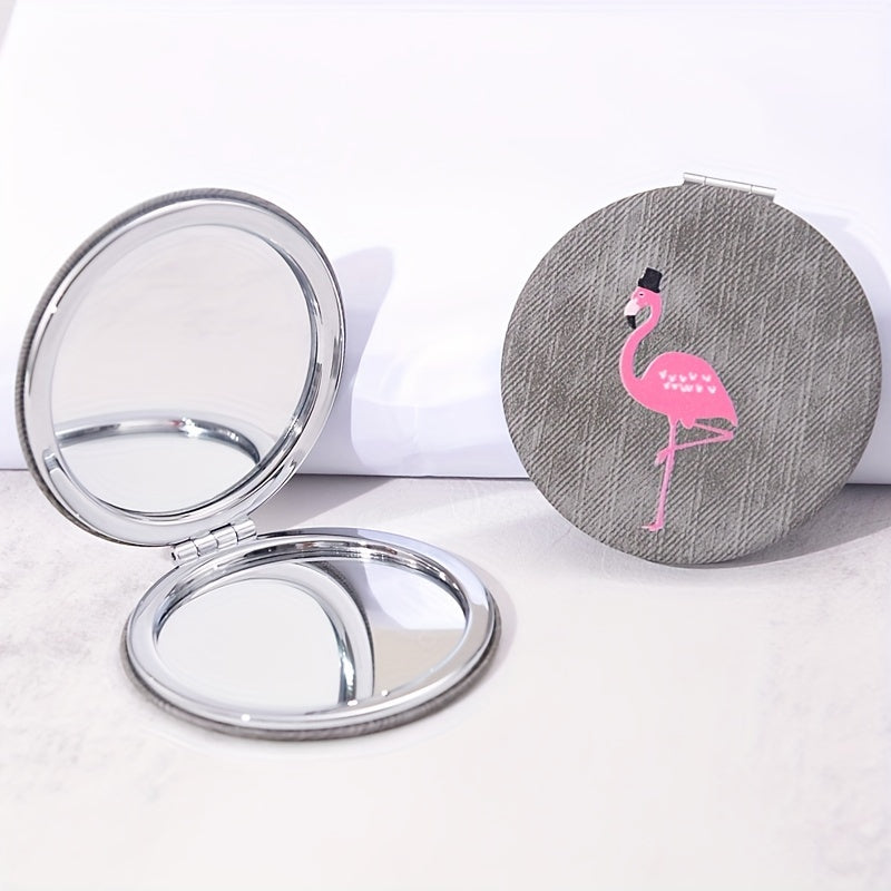 Animal Pattern Compact Mirror Double Sided Foldable Travel Size Vanity Mirror